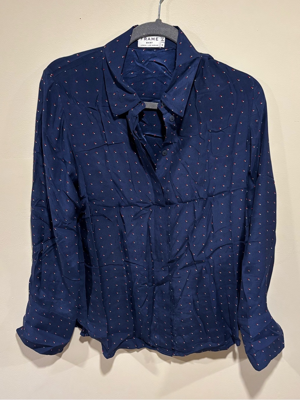Frame Navy Dot Silk Button Down Shirt